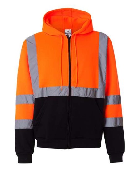 Kishigo JS102-103 Unisex Hi-Vis Full-Zip Hooded Sweatshirt – Unisex Full-Zip Hooded Sweatshirt | M–5XL | ANSI/ISEA 107-2015/2020 Class 3