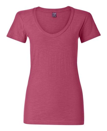 J. America 8169 Women’s V-Neck Slub T-Shirt – 4 oz. Women’s Short-sleeve T-shirt | XS–2XL