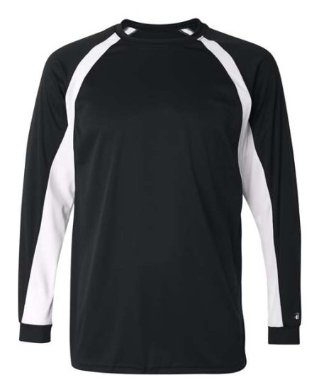 Badger 4154 Men's B-Core Hook Long Sleeve T-Shirt – 3.5 oz. 100% Polyester Contrast Insert LS Tee | S–4XL