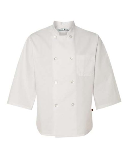 Chef Designs 402 Three-Quarter Sleeve Chef Coat - 7 oz. 65/35 Poly/Cotton Twill Double-Breasted 3/4 Sleeve Chef Coat | S-4XL