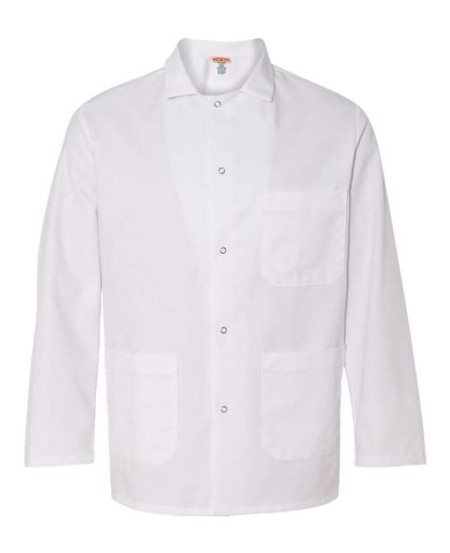 Chef Designs 406 Gripper Front Short Butcher Coat - 65/35 Poly/Cotton Twill Five-Gripper Coat with Pockets | S-4XL