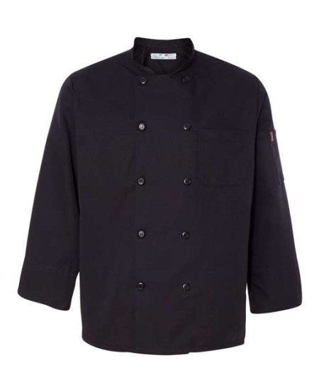 Chef Designs 425 Ten Pearl Button Black Chef Coat - 100% Spun Polyester Double-Breasted Black Chef Coat | XS-5XL