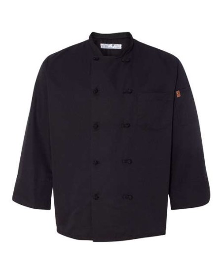 Chef Designs 427 Black Knot Button Chef Coat - 100% Spun Polyester Double-Breasted Black Knot Button Chef Coat | XS-5XL