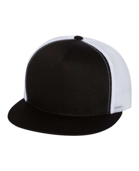 YP Classics 6006 Classic Five-Panel Trucker Cap – Polyester/Cotton Twill Front | Flat Bill Snapback