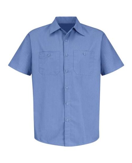 Red Kap SB22 Men's Industrial Stripe Short Sleeve Work Shirt – 4.25 oz. 65/35 Poly/Cotton Broadcloth, Touchtex