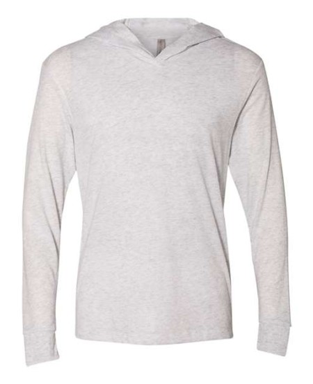 Next Level 6021 Unisex Triblend Hooded Long Sleeve Pullover T-Shirt – 4.3 oz. 50/25/25 Poly/Cotton/Rayon Hooded Tee | XS–2XL