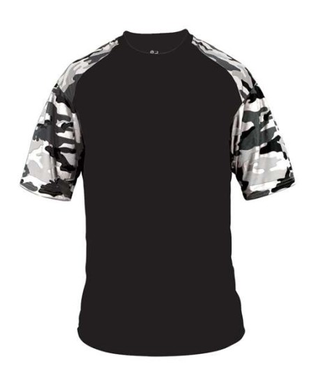 Badger 4141 Men's Camo Sport T-Shirt – 3.5 oz. 100% Polyester Sublimated Camo Panel Tee | XS–4XL