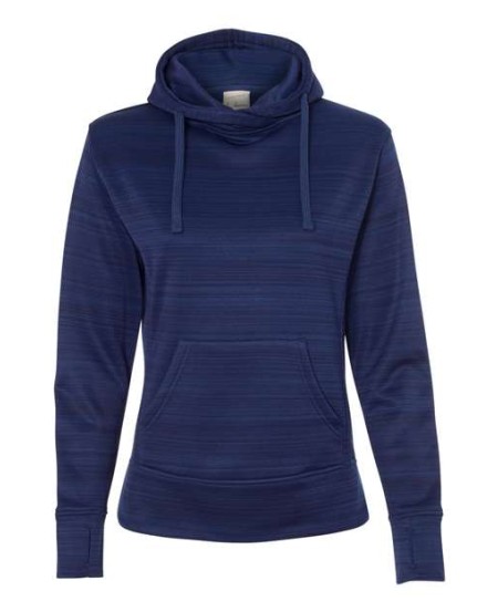 J. America 8662 Women's Odyssey Striped Performance Fleece Lapover Hooded Sweatshirt – 7.5 oz. Women's Pullover hoodie | S–2XL