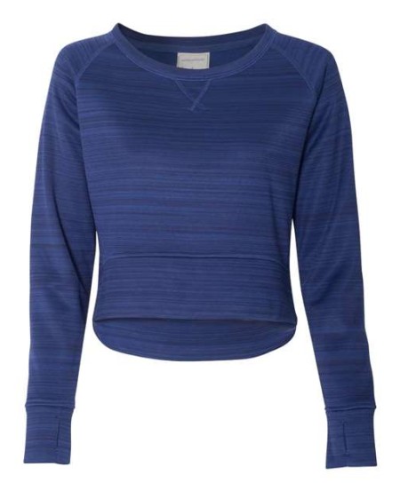J. America 8663 Women's Odyssey Striped Performance Fleece Hi-Low Crewneck Sweatshirt – 7.5 oz. Women's Crewneck sweatshirt | S–2XL
