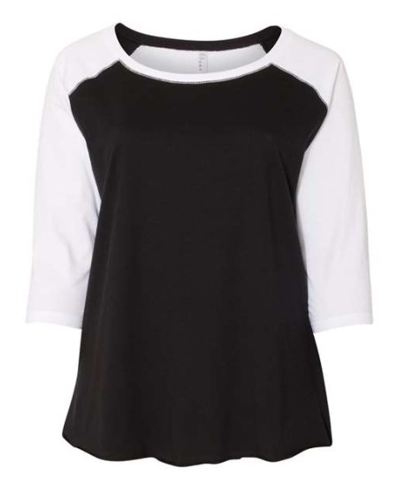 LAT 3830 Women's Curvy Collection Baseball Three-Quarter Sleeve Tee – Women's (Curvy) 5.5 oz. Three-Quarter Sleeve Baseball Tee | 1 (14/16) – 4 (26/28)