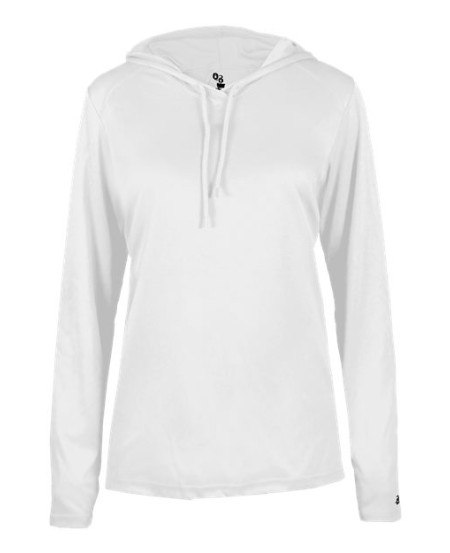 Badger 4165 Women's B-Core Long Sleeve Hooded T-Shirt – 3.5 oz. 100% Polyester Hooded Women's LS Tee | XS–2XL