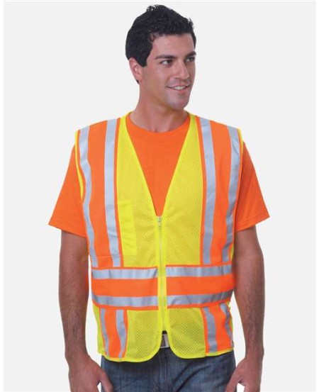 Bayside 3787 Unisex USA-Made ANSI Safety Mesh Work Vest – Class 2 100% Polyester Mesh Work with 4.5