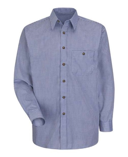 Red Kap SP74 Men's Mini-Plaid Uniform Long Sleeve Shirt – 3.5 oz. 65/35 Poplin, Touchtex, Tortoise Shell Buttons