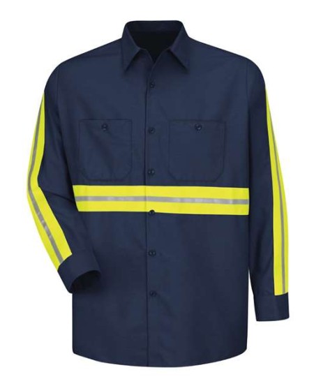 Red Kap SP14E Men's Industrial Enhanced-Visibility Long Sleeve Work Shirt – 4.25 oz. 65/35 Poplin, Non-ANSI EV Trim