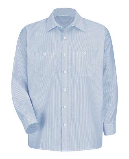 Red Kap SL10T Men's Tall Industrial Stripe Long Sleeve Work Shirt – 4.25 oz. 65/35 Mock Oxford | Tall Sizes
