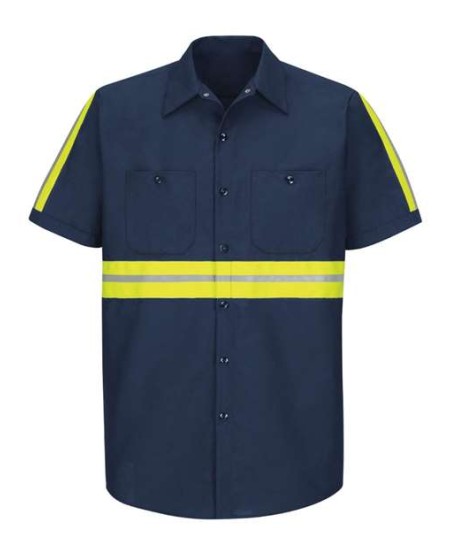 Red Kap SP24E Men's Enhanced Visibility Industrial Work Shirt – 4.25 oz. 65/35 Poplin, Y/S/Y Trim, Short Sleeve