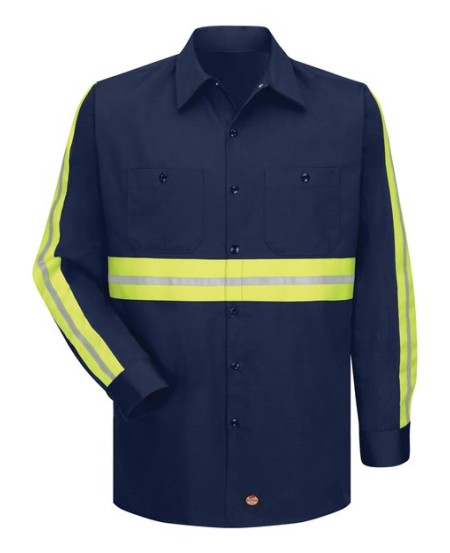 Red Kap SC30ET Men's Tall Enhanced Visibility Long Sleeve Cotton Work Shirt – 6 oz. 100% Cotton, Reflective | Tall