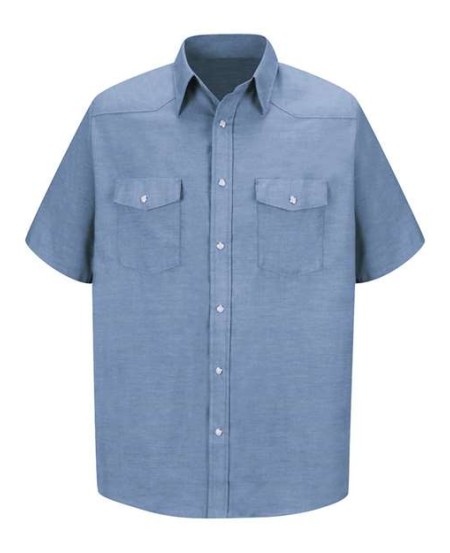 Red Kap SC24T Men's Tall Deluxe Western Style Short Sleeve Shirt – 4 oz. 65/35 Chambray | Tall Sizes