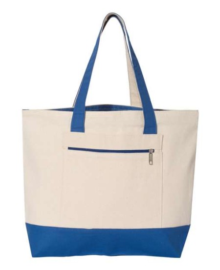 Q-Tees Q1300 19L Zippered Canvas Tote – 12 oz. Heavy Cotton Canvas with Zipper Closure and Front Pocket