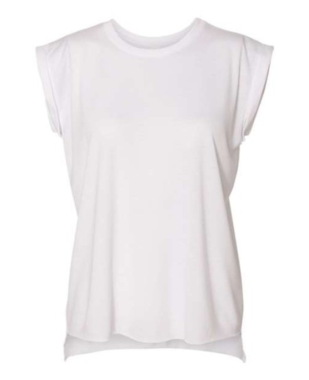 BELLA CANVAS 8804 Women's Flowy Rolled Cuffs Muscle Tee – 3.7 oz. 65/35 Poly/Viscose Women's Flowy Muscle Tee | Rolled Cuffs, Hi-Low Raw Hem