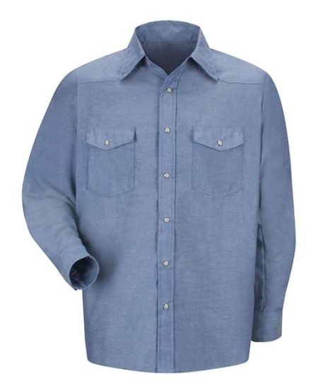 Red Kap SC14T Men's Tall Deluxe Western Style Long Sleeve Shirt – 4 oz. 65/35 Chambray | Tall Sizes