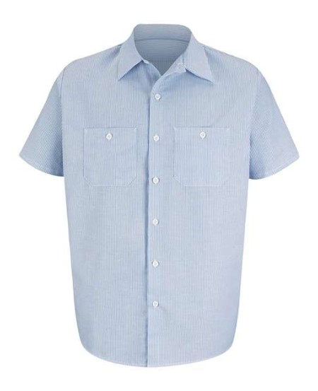 Red Kap SL20 Men's Industrial Stripe Short Sleeve Work Shirt – 4.25 oz. 65/35 Mock Oxford, Touchtex, Yarn-Dyed Stripes