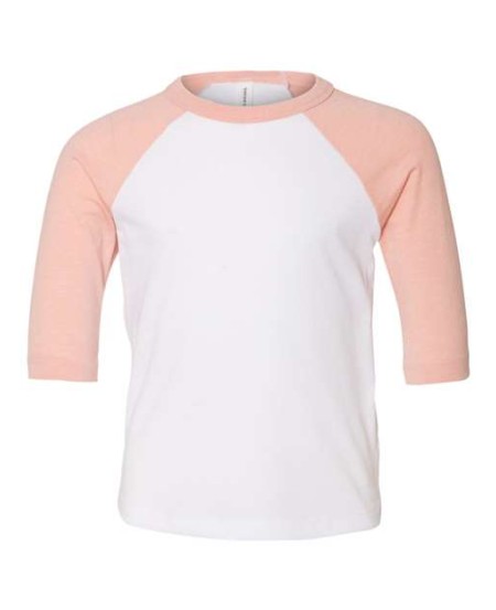 BELLA + CANVAS 3200T Toddler Three-Quarter Sleeve Baseball Tee – 3.6 oz. 52/48 Cotton/Poly Contrast Raglan Baseball Tee | Sizes 2T–5T