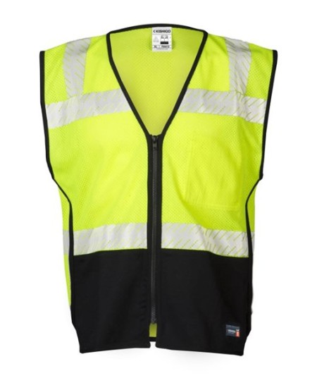 Kishigo FM410 Unisex Premium Black Series FR Black Bottom Mesh Work Work Vest | Unisex Flame-Resistant Safety Vest | M–5XL