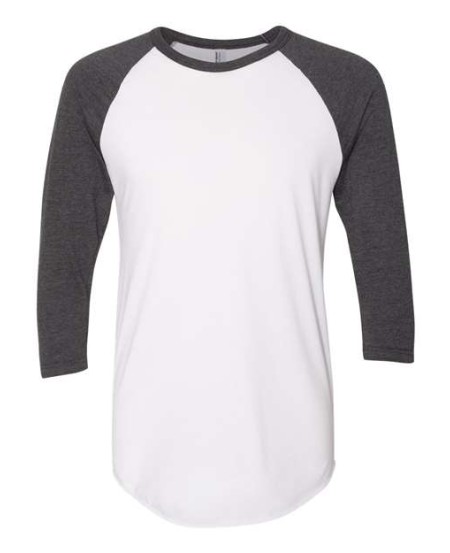American Apparel BB453W Unisex 50/50 Raglan Three-Quarter Sleeve Tee – 3.6 oz. 50/50 Cotton/Polyester Slim Fit Tee