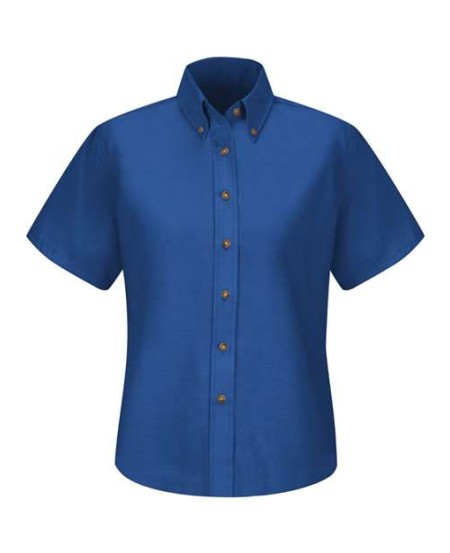Red Kap SP81 Women's Poplin Dress Shirt – 4.25 oz. 65/35 Poly/Cotton, Wood-Tone Buttons, Box Pleat, Short Sleeve