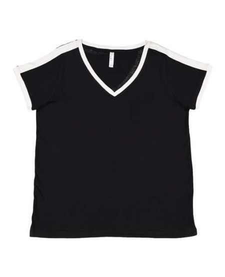 LAT 3832 Women's Curvy Retro Ringer Premium Jersey V-Neck Tee – Women's (Curvy) 5.5 oz./yd² Short-Sleeve T-Shirt | 1 (14/16) – 4 (26/28)