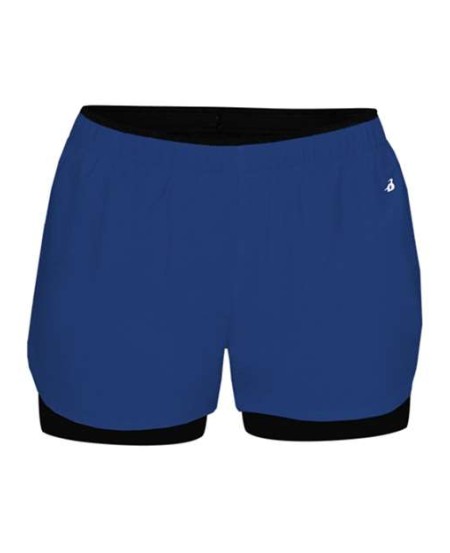 Badger 6150 Women's Double Up Shorts – Woven Outer/Compression Inner Dual-Layer Athletic Shorts | XS–2XL