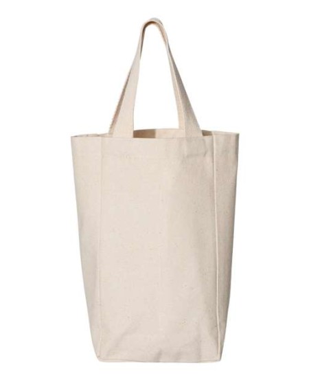 OAD OAD112 Double Wine Tote – 10 oz. 100% Cotton Canvas Two-Bottle Wine Tote | One Size