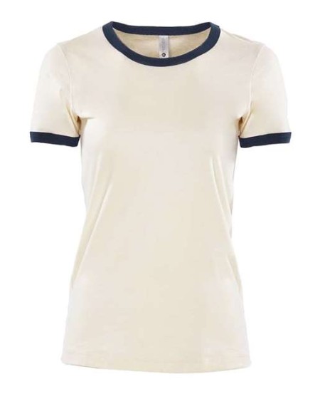 Next Level 3904 Women's Cotton Ringer Tee – 4.3 oz. Combed Ring-Spun Cotton Women's Contrast Trim Tee | S–2XL