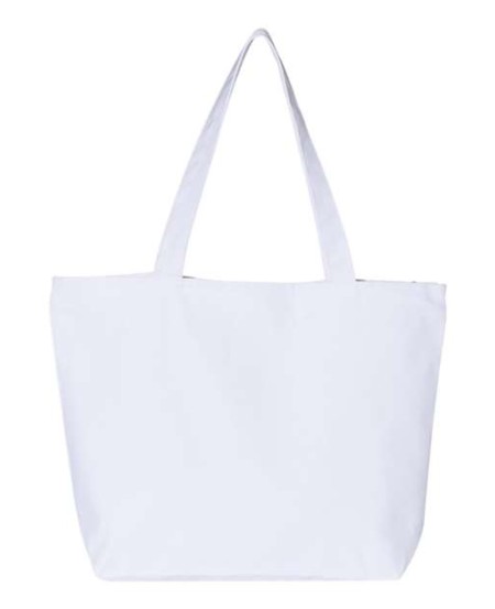 Q-Tees Q611 25L Zippered Canvas Tote – 12 oz. Heavy Cotton Canvas with Zippered Closure, Inner Pocket & Bottom Gusset