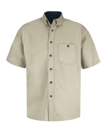 Red Kap SC64 Men's Short Sleeve 100% Cotton Dress Shirt – 6 oz. Twill, Tortoise Shell Buttons, Contrasting Collar
