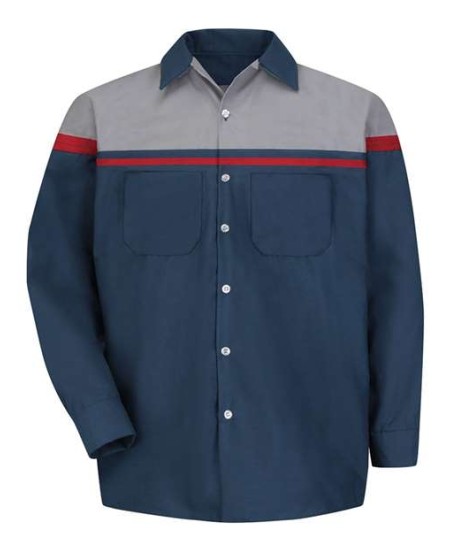 Red Kap SP14AC Men's Performance Tech Long Sleeve Shirt – 4.3 oz. 65/35 Poly/Cotton, Color-Block, Touchtex