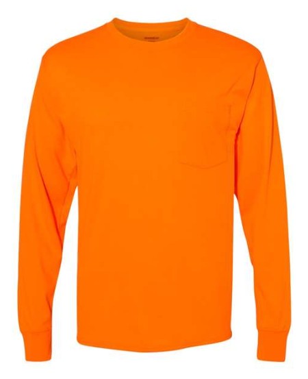 Hanes W120 Workwear Long-Sleeve Pocket T-Shirt – Unisex 5.3 oz. Recycled Poly/Cotton/Rayon Tee | S–4XL