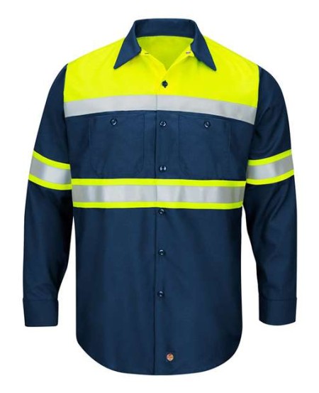 Red Kap SY70T Men's Tall Hi-Visibility Colorblock Ripstop Long Sleeve Work Shirt – ANSI Type O, Class 1 | LT–2XLT