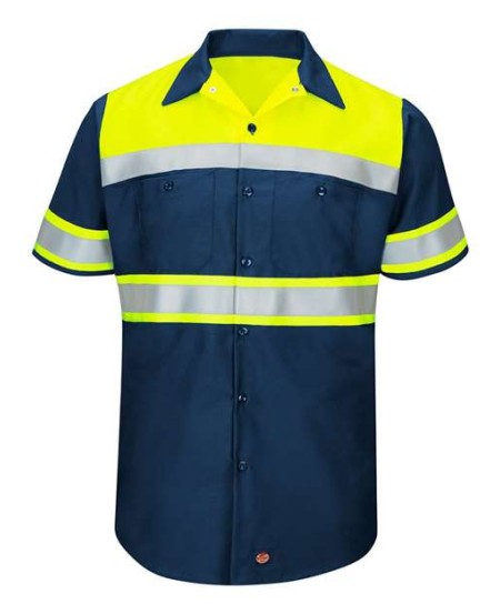 Red Kap SY80T Men's Tall Hi-Visibility Colorblock Ripstop Short Sleeve Work Shirt – ANSI Type O, Class 1 | LT–2XLT