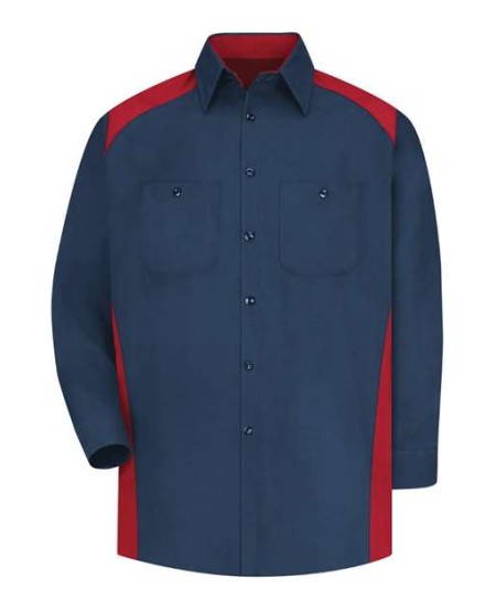 Red Kap SP18T Men's Tall Motorsports Long Sleeve Shirt – 4.25 oz. 65/35 Color-Block Poplin | Tall Sizes