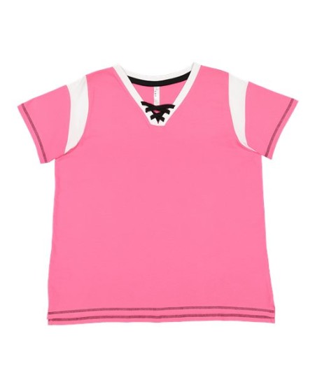 LAT 3833 Women's Curvy Lace Up Fine Jersey Tee – Women's (Curvy) 5.5 oz./yd² Short-Sleeve T-Shirt | 1 (14/16) – 4 (26/28)
