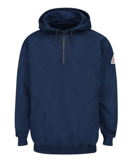 Bulwark SEH8 Men's FR Quarter-Zip Hooded Sweatshirt – 12.5 oz. 95/5 Cotton/Spandex Brushed Fleece | EBT 17 cal/cm² CAT 2