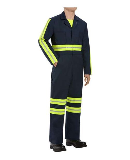 Red Kap CT10ENT Men's Tall Enhanced Visibility Action Back Coverall – 7.25 oz. Twill, Reflective Tape | Tall Sizes