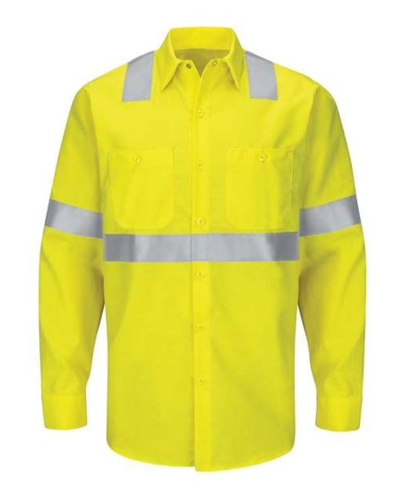 Red Kap SY14 Men's Enhanced Hi-Visibility Long Sleeve Work Shirt – 4.25 oz. 65/35 Ripstop ANSI Class 2 | S–4XL