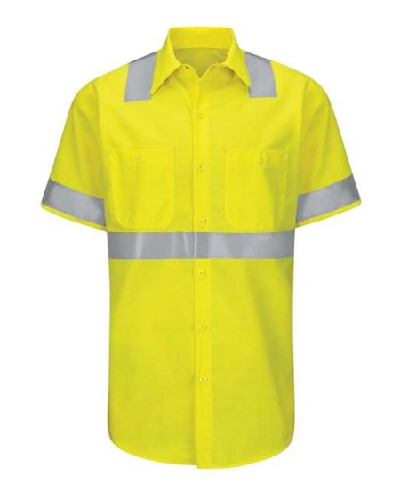 Red Kap SY24 Men's Enhanced Hi-Visibility Short Sleeve Work Shirt – 4.25 oz. 65/35 Ripstop ANSI Class 2 | S–4XL