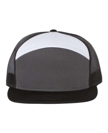 Richardson 168 Seven-Panel Trucker Cap - 60/40 Cotton/Polyester, Hi Pro Flat Bill, Seamless Front | OSFM Snapback