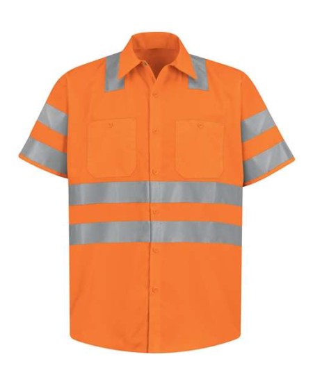 Red Kap SS24HVT Men's Tall High Visibility Safety Short Sleeve Work Shirt – 5 oz. ANSI Class 2/3 | MT–2XLT