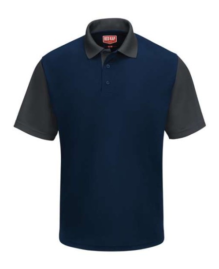 Red Kap SK56 Men's Performance Knit Color-Block Polo – 4.5 oz. 100% Polyester Micro-Mesh, Moisture Wicking, No Pockets