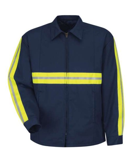 Red Kap JT50EN Men's Enhanced Visibility Perma-Lined Panel Jacket – 7.25 oz. Twill, Reflective Tape, Hip Length